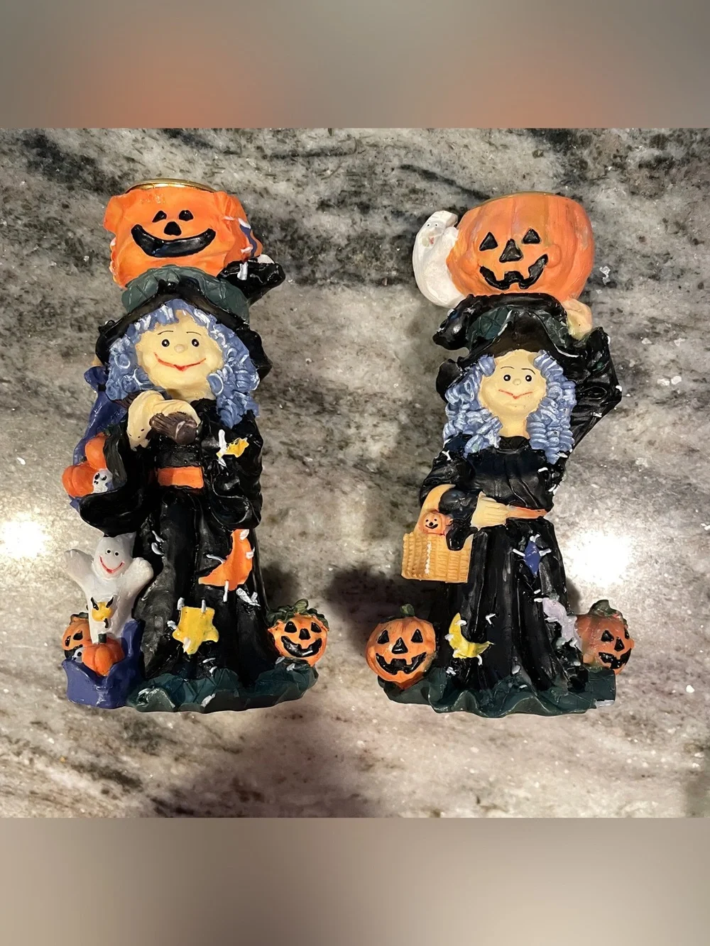Halloween Witch Taper Candle Holders Set of 2